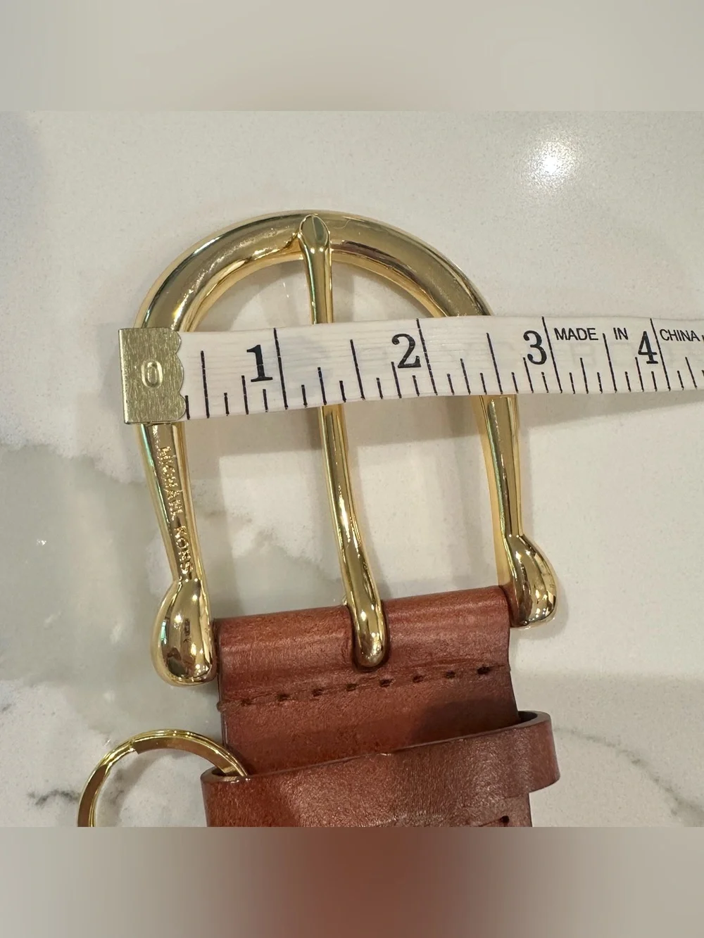 Michael Kors Brown Leather Braided Wide Belt Women’s L Logo Gold Buckle Charm
